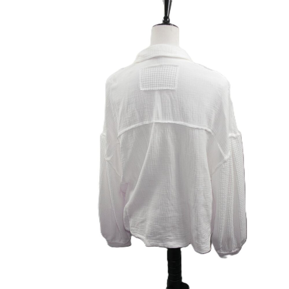 Pol White Multi-Media Button Front Oversized Blou… - image 5